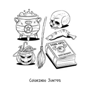 Desenho para colorir de elementos de bruxaria de terror