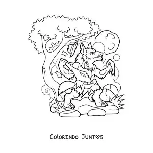 Desenho para colorir de lobisomem animado se transformando
