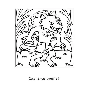 Desenho para colorir de lobisomem com a Lua cheia