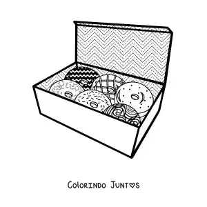 Desenho para colorir de uma caixa com várias rosquinhas