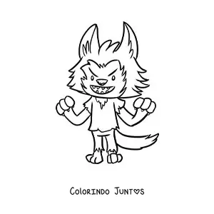 Desenho para colorir de lobisomem kawaii assustando