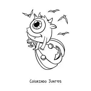 Desenho para colorir de monstro kawaii de Halloween de um olho com abóbora