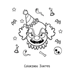 Desenho para colorir de rosto de palhaço assustador de Halloween