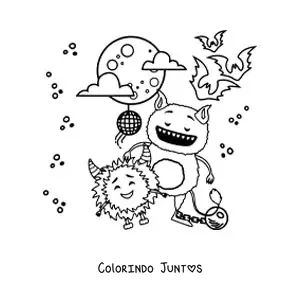 Desenho para colorir de monstros divertidos de Halloween dançando