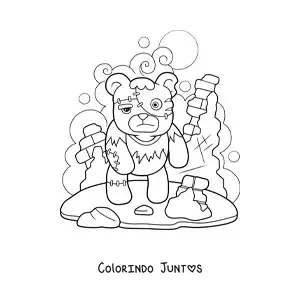 Desenho para colorir de ursinho de pelúcia de terror de Halloween