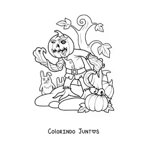 Desenho para colorir de monstro de abóbora assustador de Halloween
