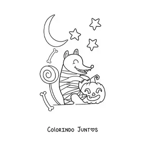 Desenho para colorir de gambá múmia kawaii de Halloween