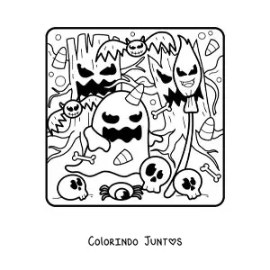 Desenho para colorir de fantasma e árvores de Halloween