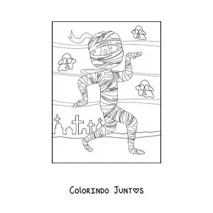 Desenho para colorir de múmia de Halloween caminhando