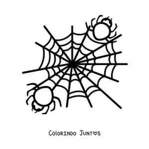 Desenho para colorir de aranhas de Halloween em sua teia