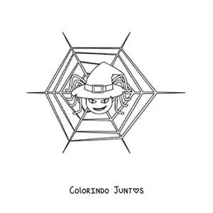 Desenho para colorir de aranha animada com chapéu de bruxa de Halloween