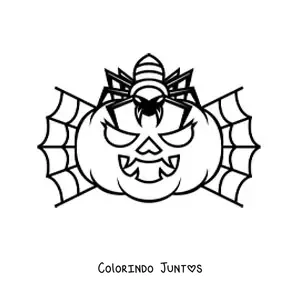 Desenho para colorir de aranha com abóbora de Halloween