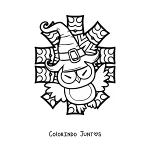 Desenho para colorir de coruja de Halloween com chapéu de bruxa