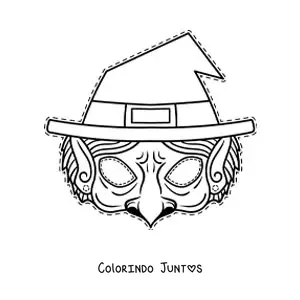 Desenho para colorir de máscara de Halloween de bruxa