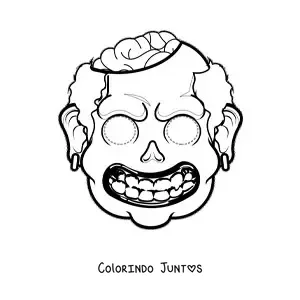 Desenho para colorir de máscara de Halloween de zumbi assustador