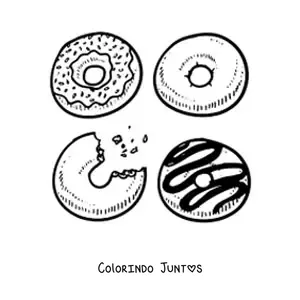 Desenho para colorir de quatro rosquinhas variadas