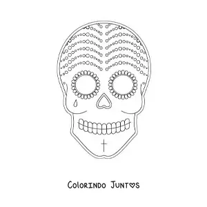 Desenho para colorir de máscara de Halloween de caveira mexicana