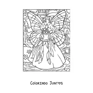 Desenho para colorir de linda princesa fada na floresta