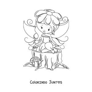 Desenho para colorir de fada bebê kawaii na floresta