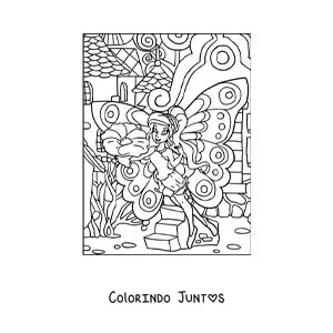 Desenho para colorir de linda fada com uma flor