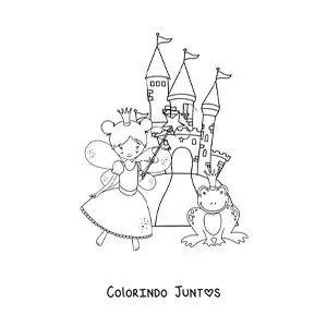 Desenho para colorir de fada madrinha mágica no castelo
