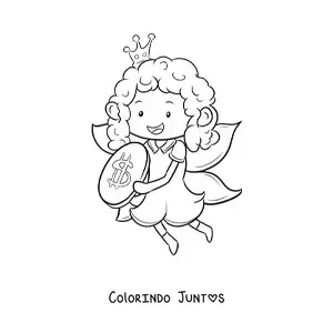 Desenho para colorir de fada do dente kawaii com uma moeda