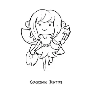 Desenho para colorir de fada do dente kawaii com um dente