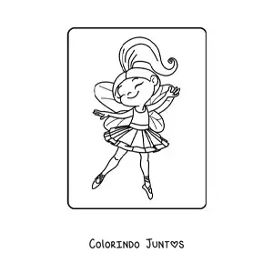 Desenho para colorir de menina fada bailarina feliz