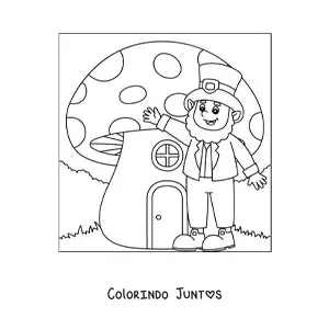Desenho para colorir de duende irlandês em floresta mágica