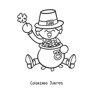 Desenho para colorir de duende irlandês com pote de ouro