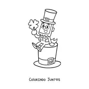 Desenho para colorir de leprechaun sentado sobre um chapéu