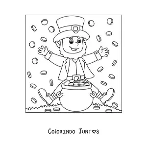Desenho para colorir de duende feliz com pote de ouro