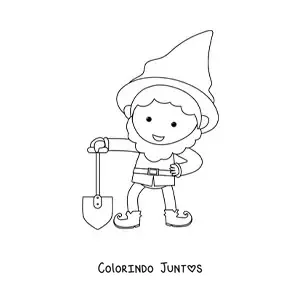 Desenho para colorir de duende de jardim com pá