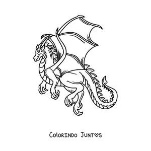 Desenho para colorir de dragão realista voando sem fundo