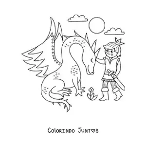 Desenho para colorir de príncipe e dragão