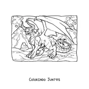 Desenho para colorir de dragão mitológico assustador com chifres