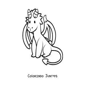 Desenho para colorir de dragão bebê kawaii com chifres