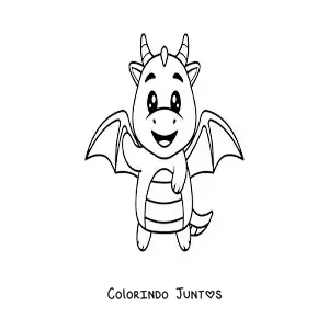 Desenho para colorir de dragão kawaii acenando