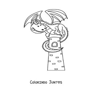 Desenho para colorir de dragão animado em uma torre