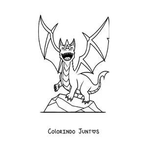 Desenho para colorir de dragão voador sobre uma rocha