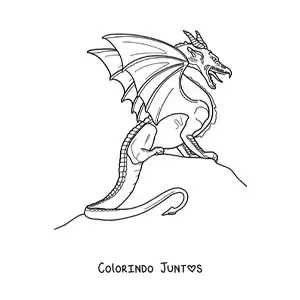Desenho para colorir de dragão voador realista sentado