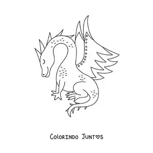 Desenho para colorir de dragão sentado sem fundo
