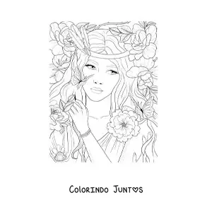 Desenho para colorir de elfo aesthetic com flores e borboletas
