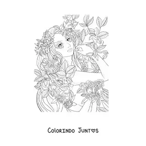 Desenho para colorir de linda elfa realista com flores