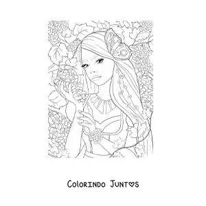 Desenho para colorir de elfo da mitologia em uma floresta