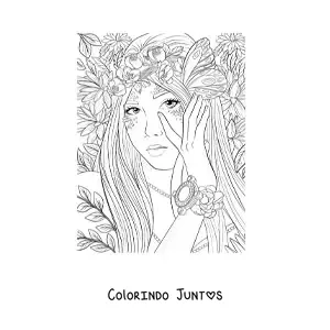Desenho para colorir de linda mulher elfa da floresta