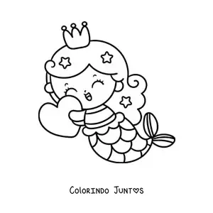 Desenho para colorir de princesa sereia kawaii com coração