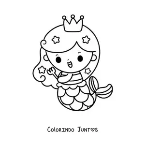 Desenho para colorir de princesa sereia kawaii com um garfo