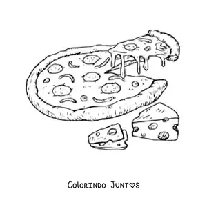 Desenho para colorir de uma pizza com queijo