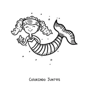 Desenho para colorir de princesa sereia com uma estrela-do-mar